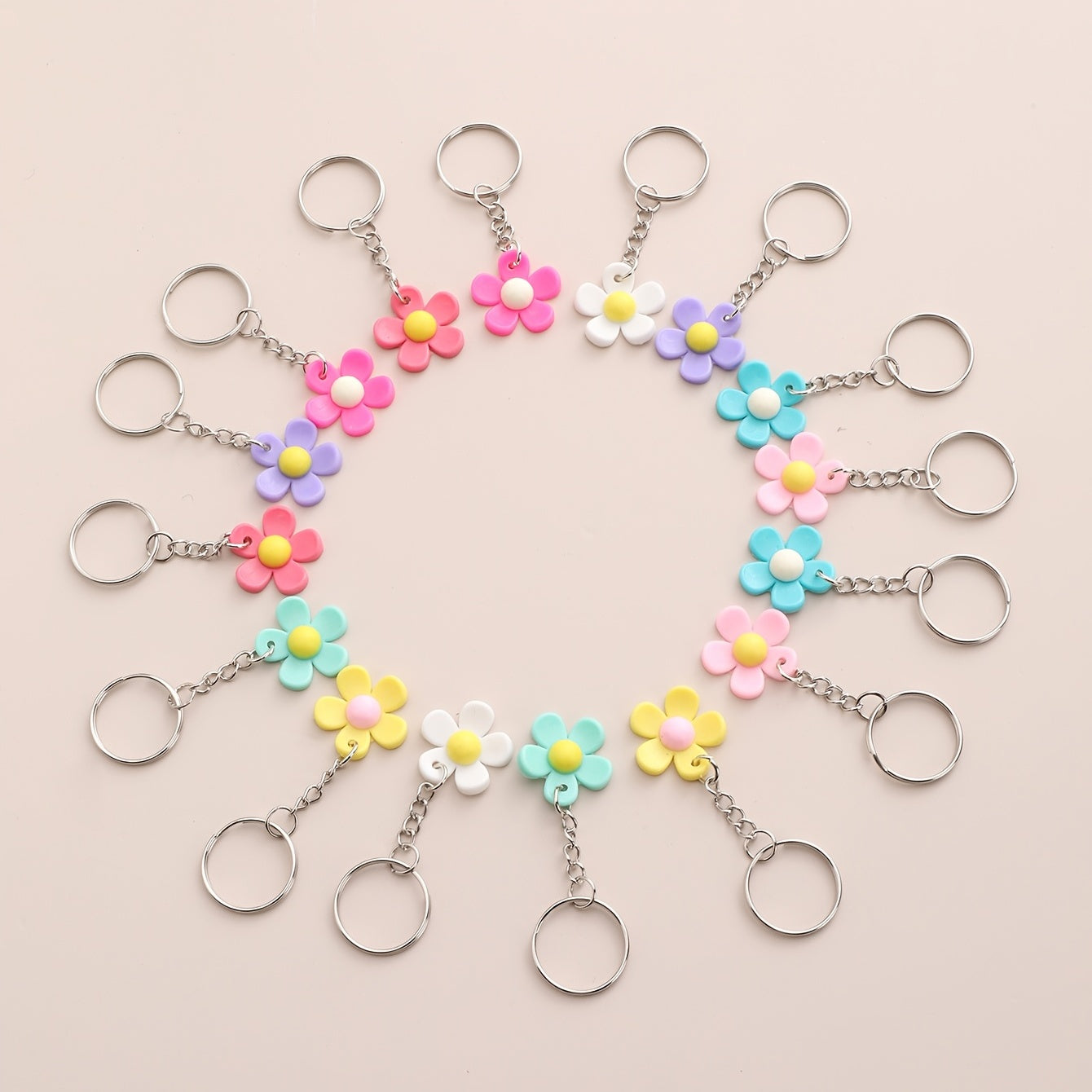 16pcs PVC Sun Flower Keychain Cartoon Colorful Bag Key Chain