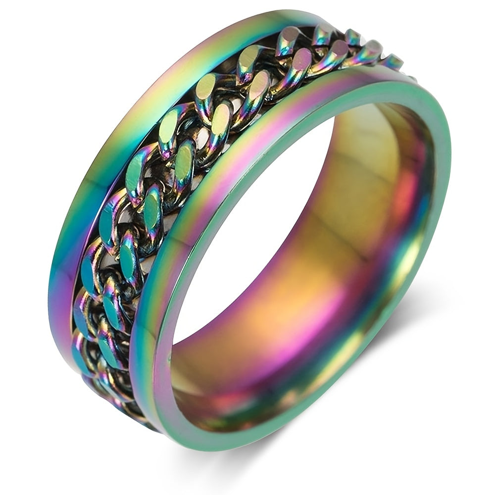 Men's Titanium Steel Chain Decor Rotatable Ring Couple Ring