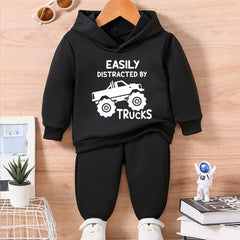 Baby Truck Print Outfit Long Sleeve Sweatshirt Trousers Set