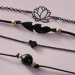 4 Pcs Stackable Lotus Chain Anklet Set For Women