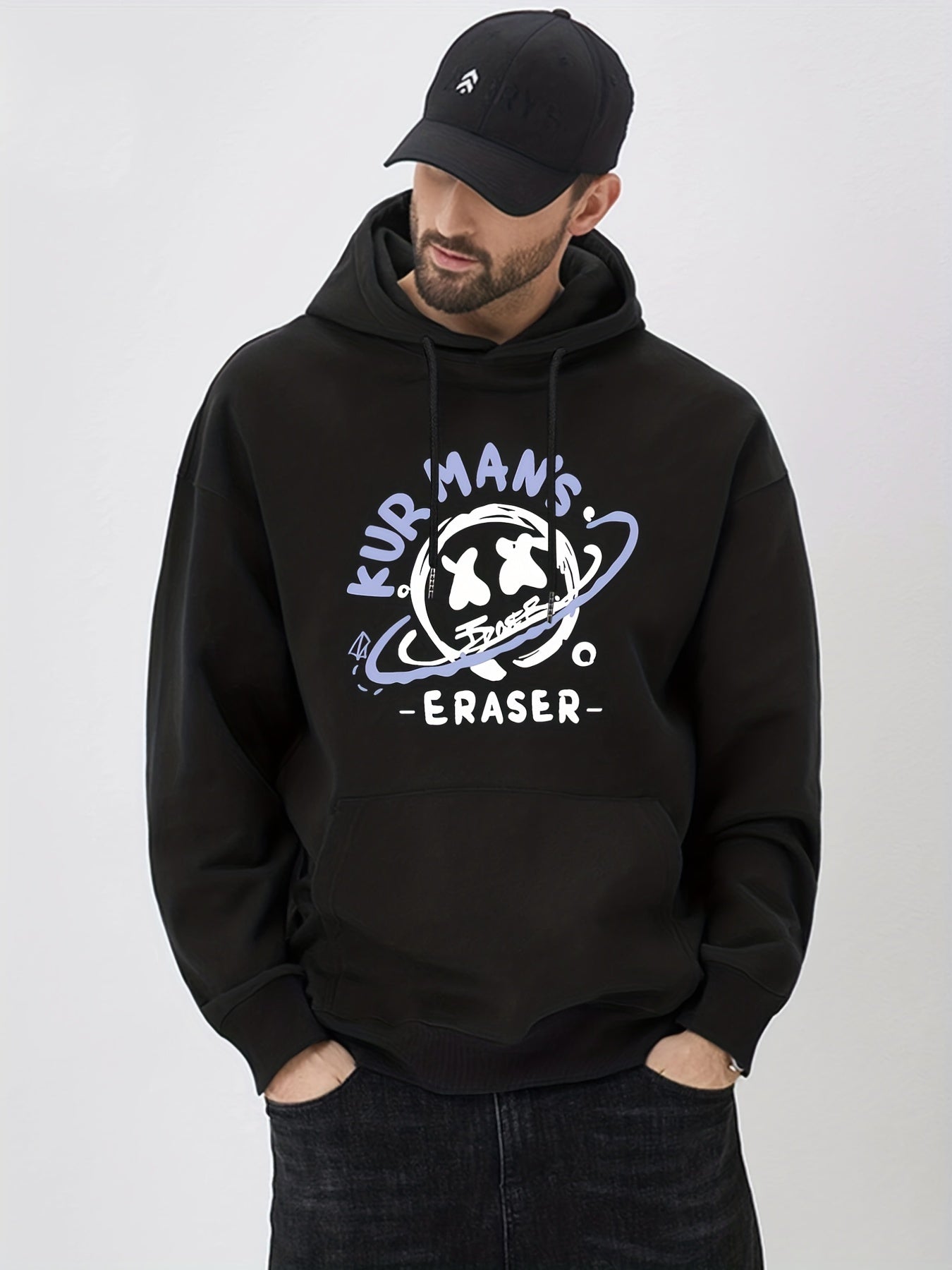 Cartoon Planet Print Hoodie Men's Pullover Hooded Sweatshirt