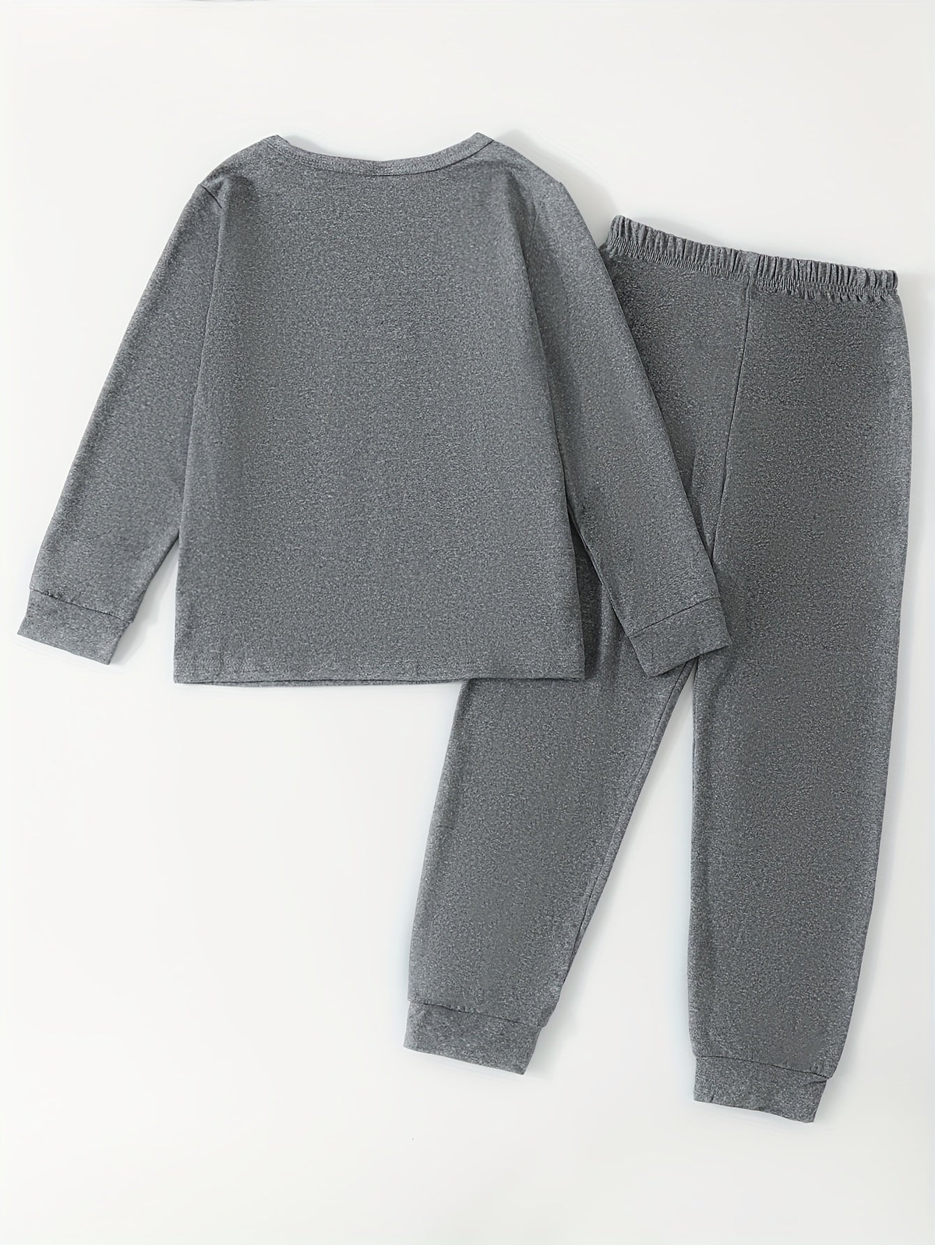 Kid's Cozy Pajamas 2pcs Long Sleeve Top & Solid Pants Set