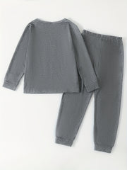 Kid's Cozy Pajamas 2pcs Long Sleeve Top & Solid Pants Set