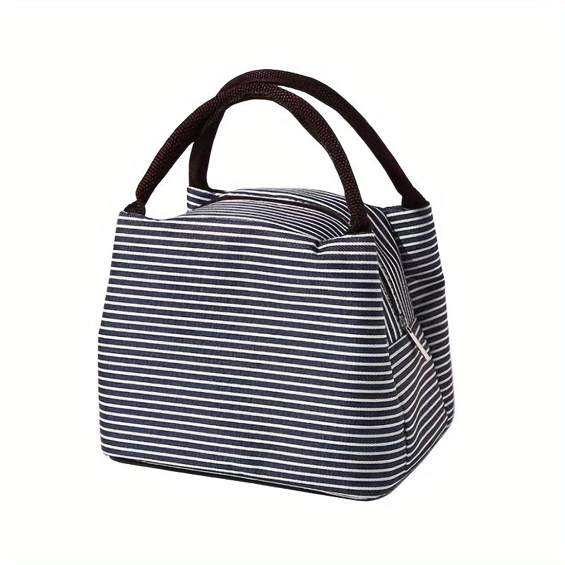 Portable Striped Insulated Bag for Office School Picnic