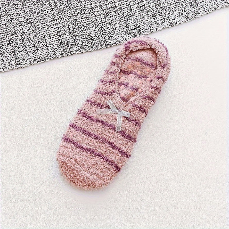 Bow Tie Fuzzy Socks Soft & Warm Low Cut Ankle Socks Women's