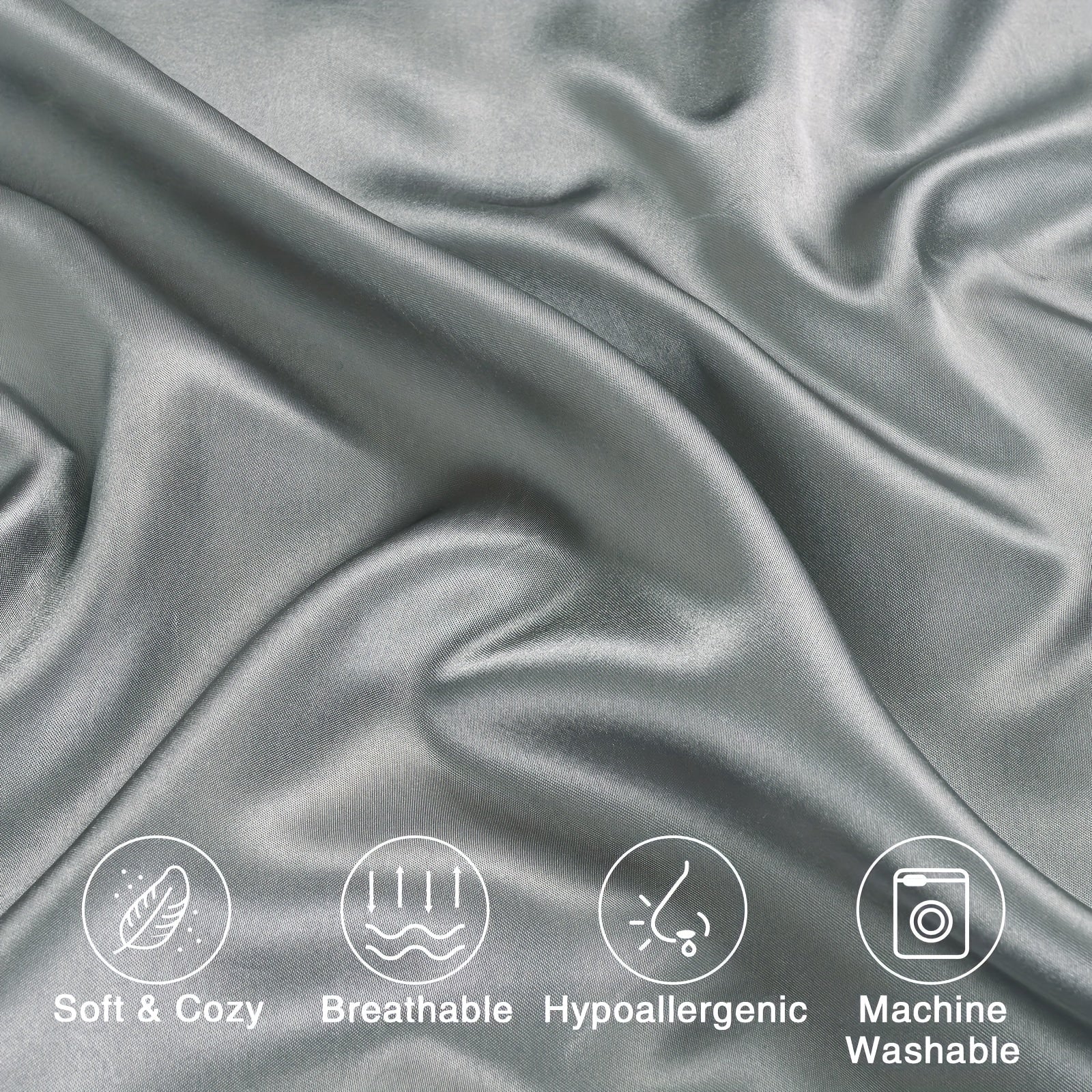 2pcs Silvery Grey Silk Pillowcase Satin Pillowcase with Envelope Closure