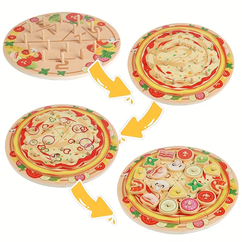 Wooden Pizza Toy Kitchen Realistic Cookie Pizza Colorful Reusable Double Layer P