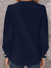  Casual Blouse Women's Plus Solid Ribbed Lantern Sleeve Top