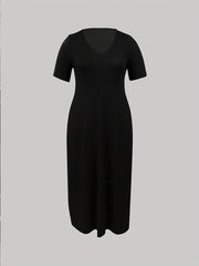  Women's Solid Short Sleeve V Neck Maxi Summer Dress
