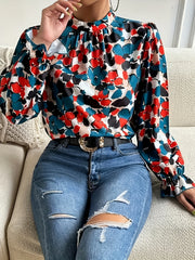  Women's Floral Print Lantern Sleeve Blouse