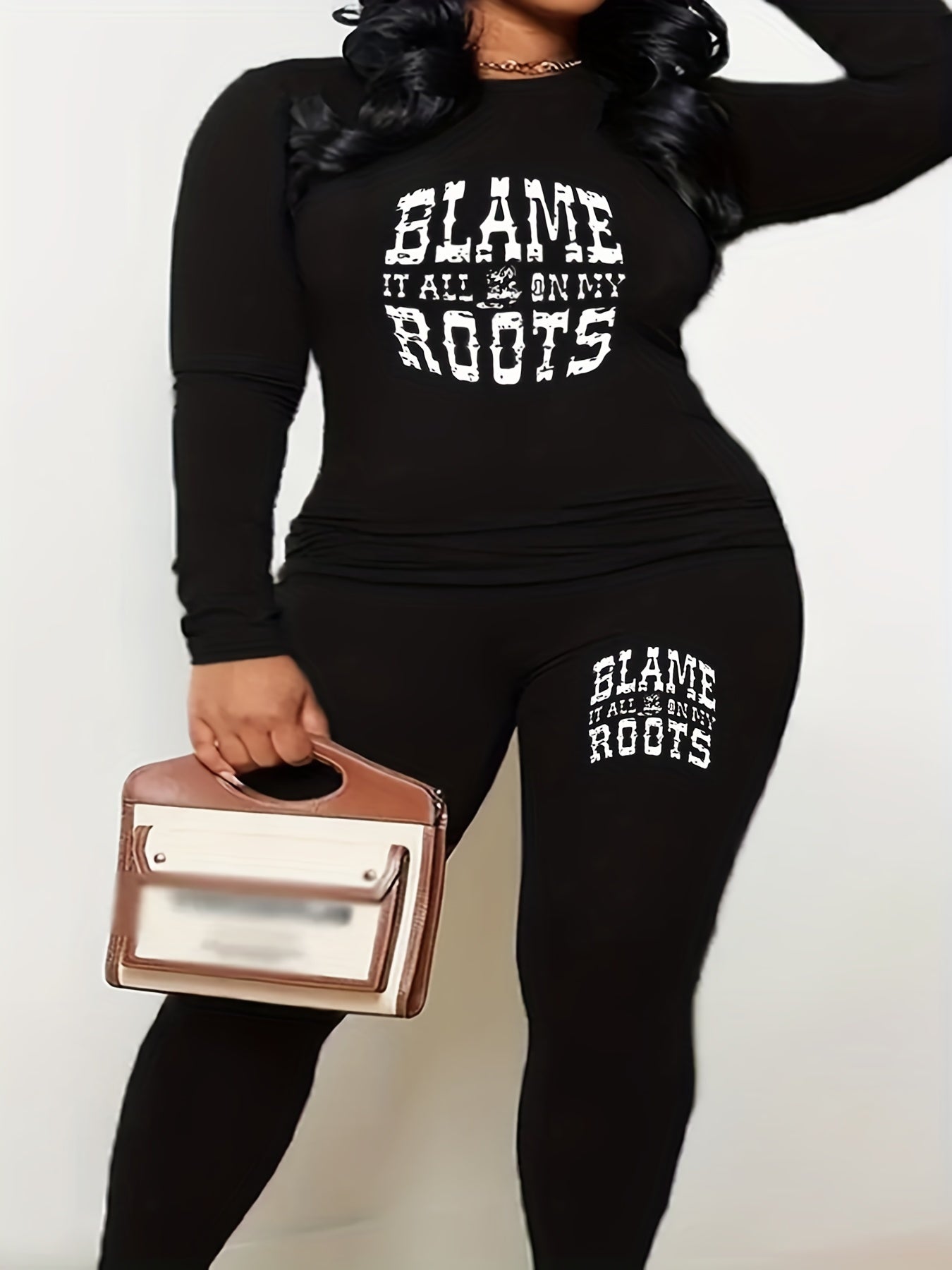  Slogan Print Long Sleeve Top & Leggings Set