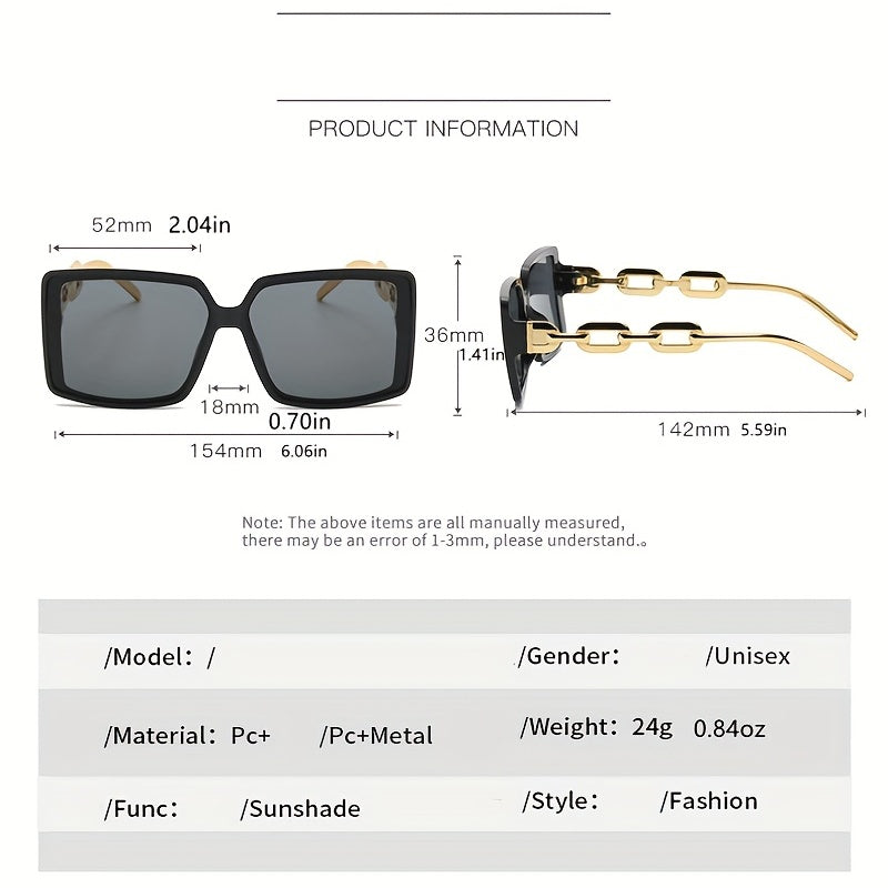 Large Square Sunglasses For Women Men Star Chain Charm UV400 Sun Shades