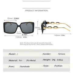 Large Square Sunglasses For Women Men Star Chain Charm UV400 Sun Shades