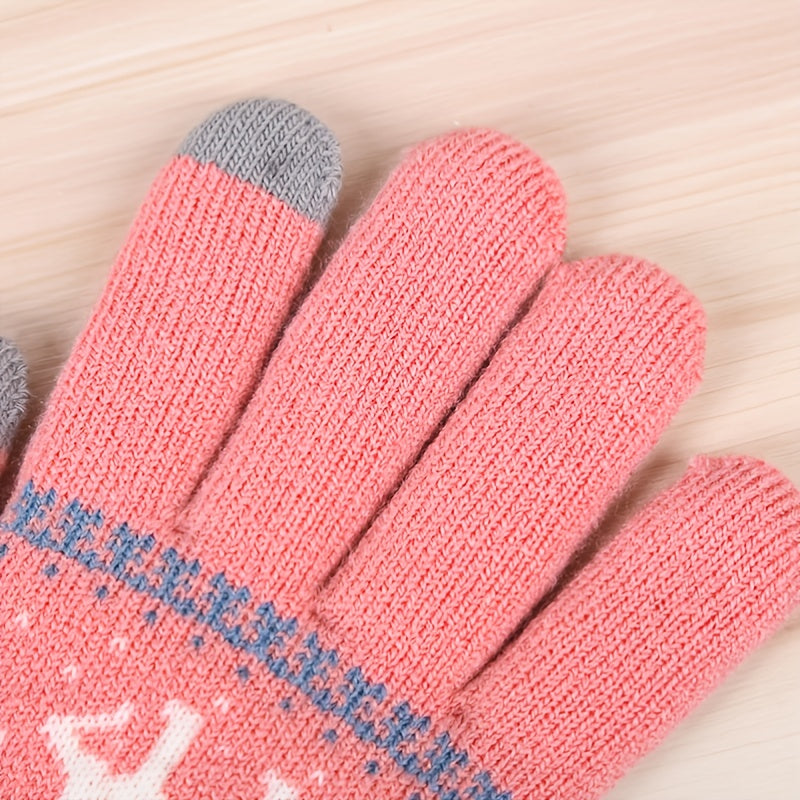 Deer Knitted Gloves Female Multicolor Warm Gloves
