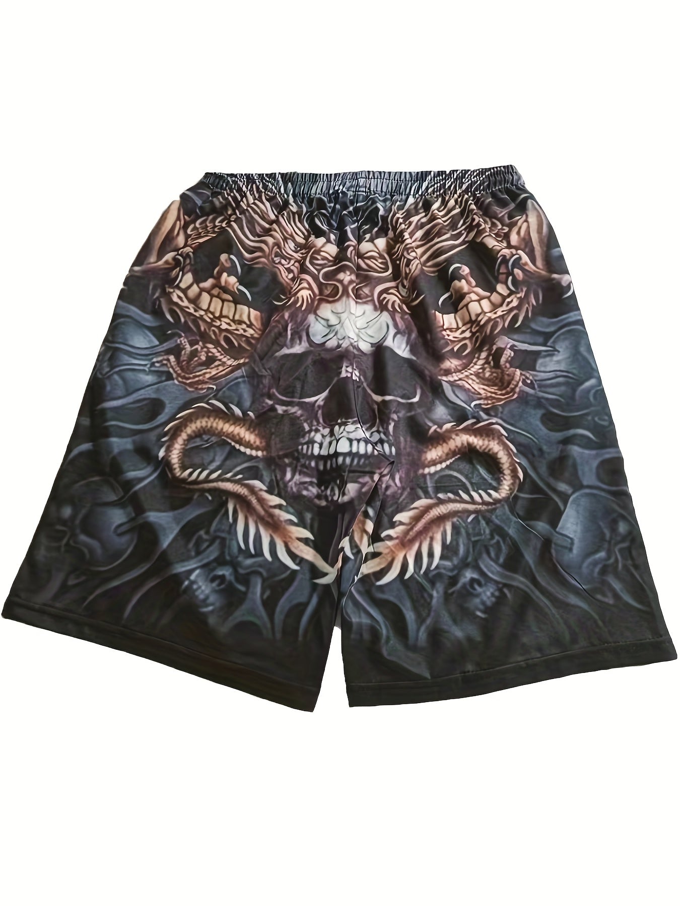 Men's 3D Skull Print Shorts with Elastic Waistband