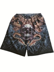 Men's 3D Skull Print Shorts with Elastic Waistband