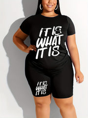  Slogan Print Crop Top & Shorts Set