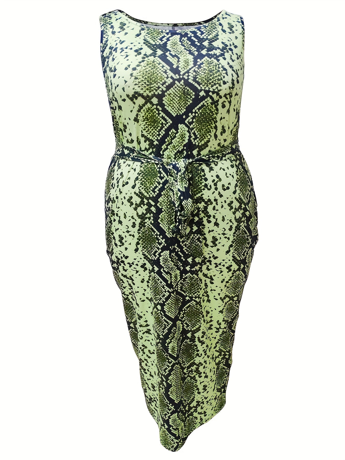  Snake Skin Print Round Neck Maxi Tank Dress