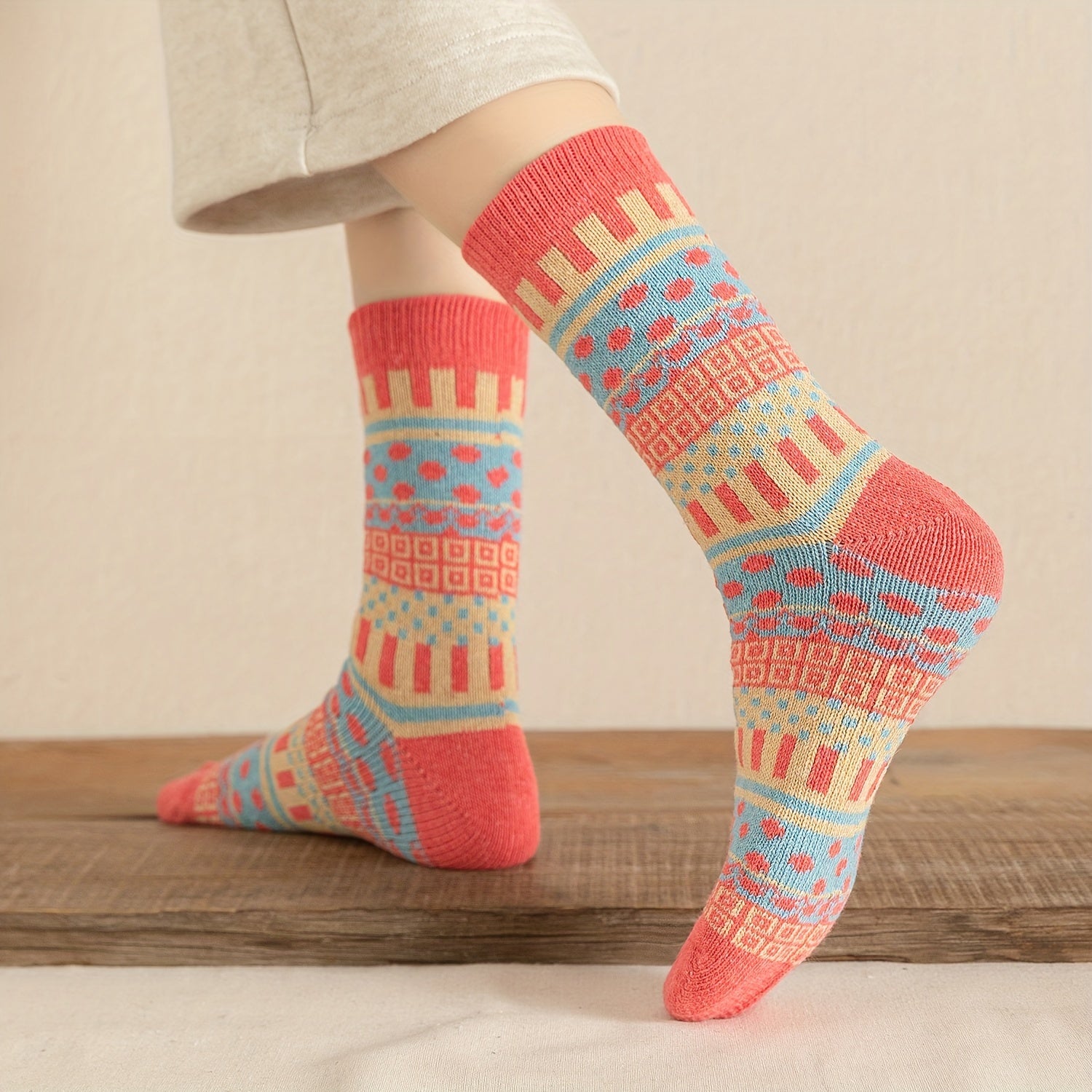5 Pairs Geometric Pattern Mid Tube Socks for Women
