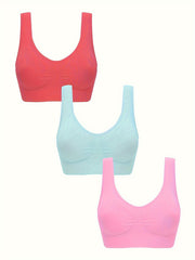 3-Pack Wireless Sports Bras - Comfy & Breathable Tank Bra