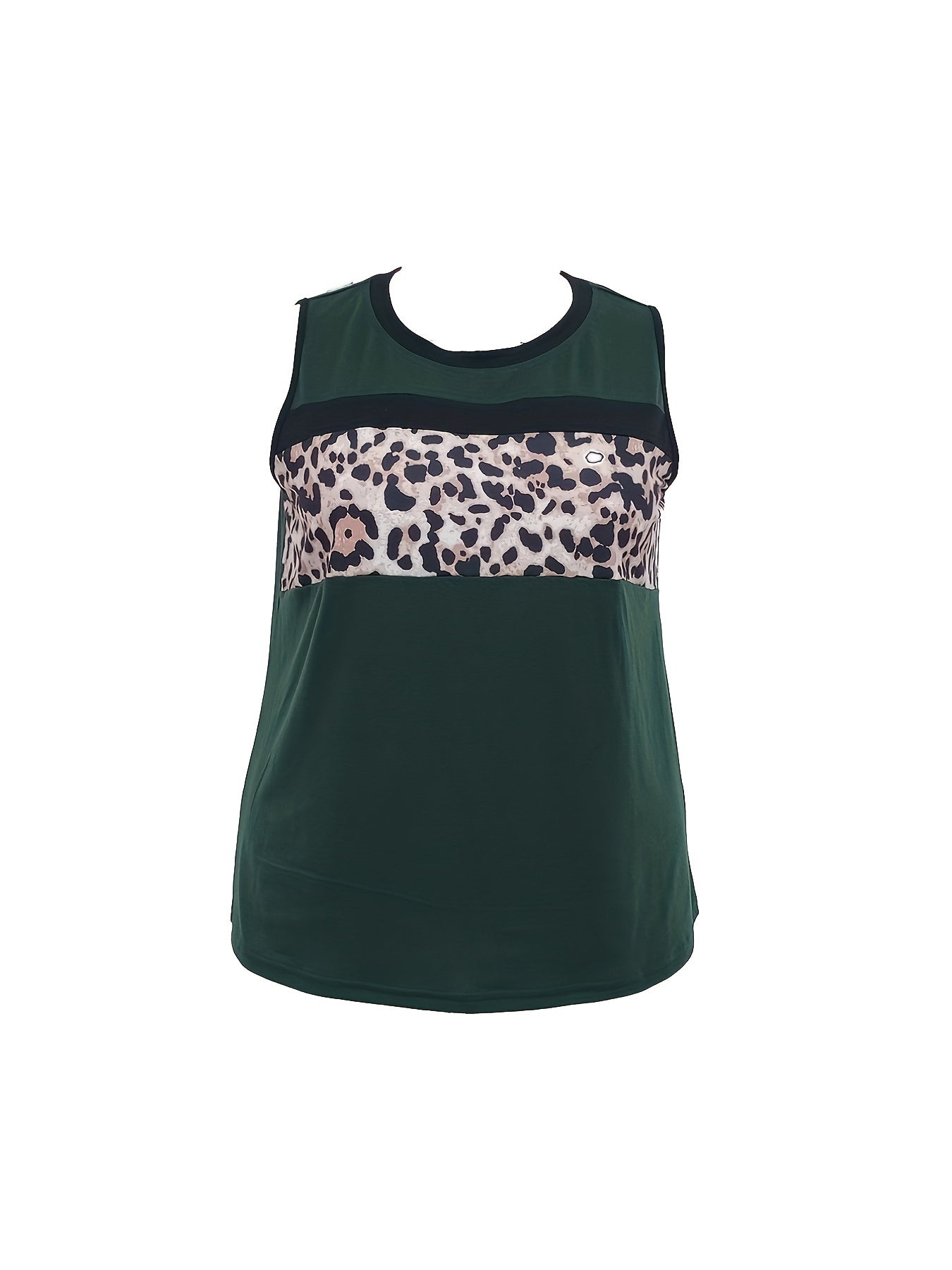  Leopard & Block Print Tank Top Sleeveless Casual Top