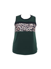  Leopard & Block Print Tank Top Sleeveless Casual Top