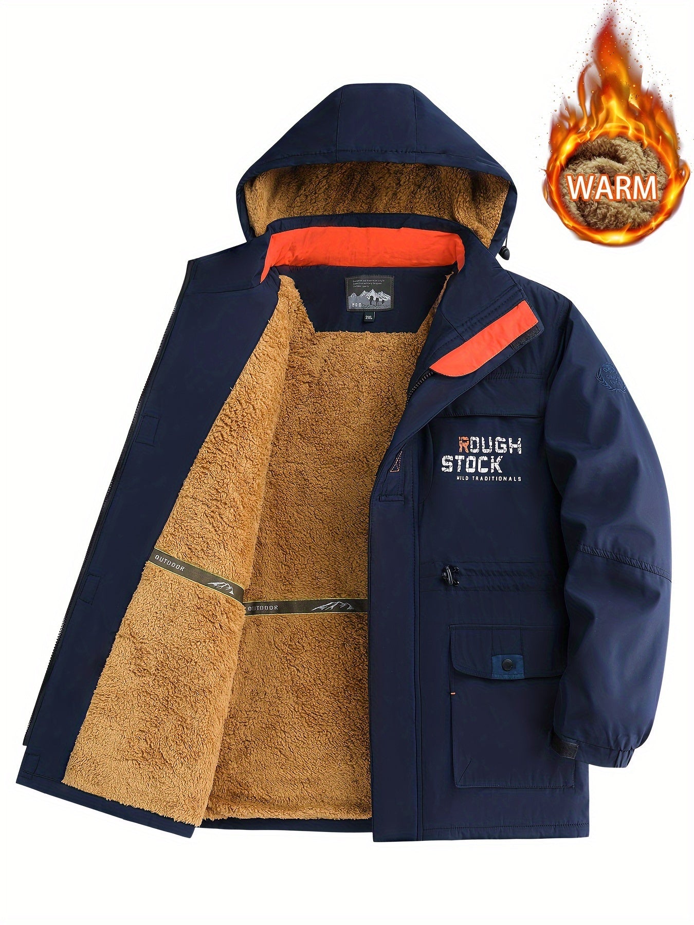 Men's Hooded Plush Windproof Warm Jacket for Autumn/Winter