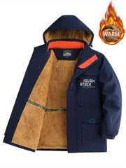 Men's Hooded Plush Windproof Warm Jacket for Autumn/Winter
