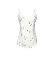 Heart Print V Neck Cami Top Summer Sleeveless Top