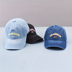 LA 83 Printed Baseball Cap Denim Distressed Dad Hat Hip Hop