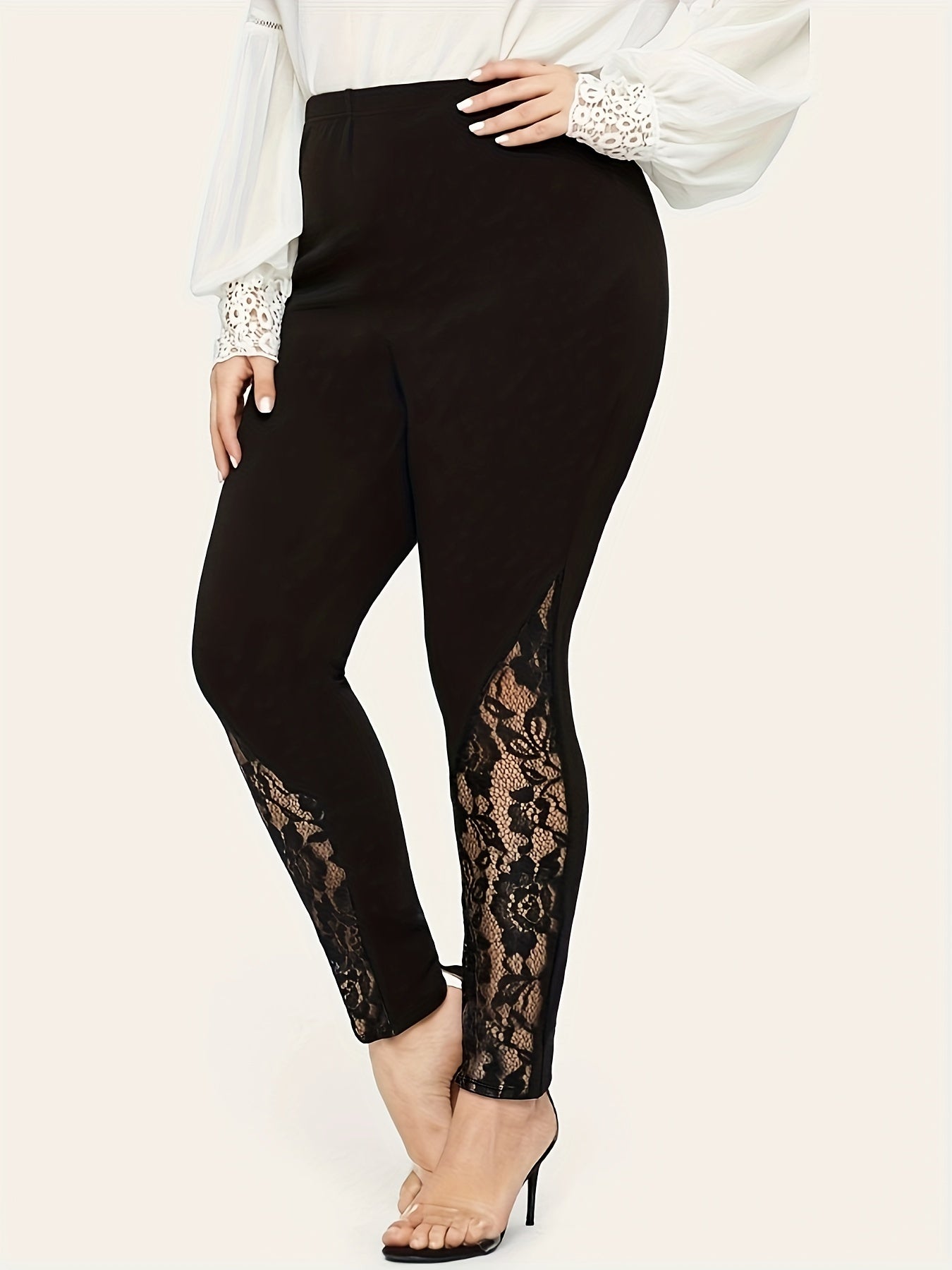 Floral Jacquard Lace High Rise Skinny Pants Plus Size