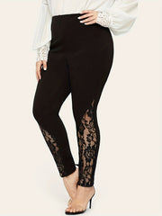 Floral Jacquard Lace High Rise Skinny Pants Plus Size