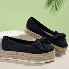 Women's Bowknot Decor Flat Slip-On Canvas Shoes