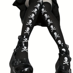 Skull Print Thigh High Socks Halloween Over The Knee Stockings