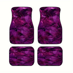 4pcs Purple Feather Car Floor Mats Non-slip Stain-resistant Front Rear Carpets