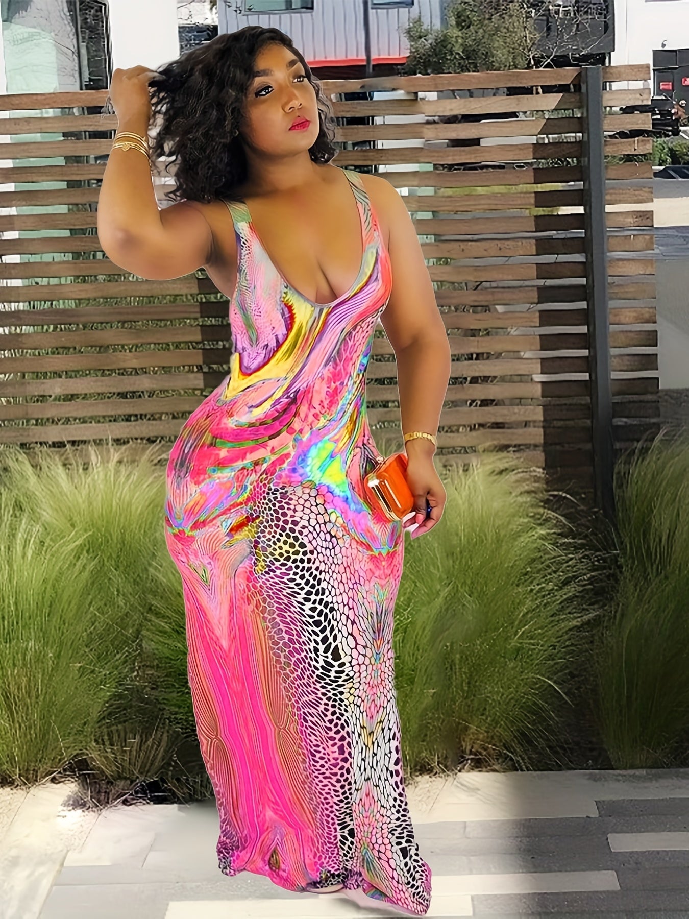 Women's Plus Print Round Neck Maxi Tank Dress