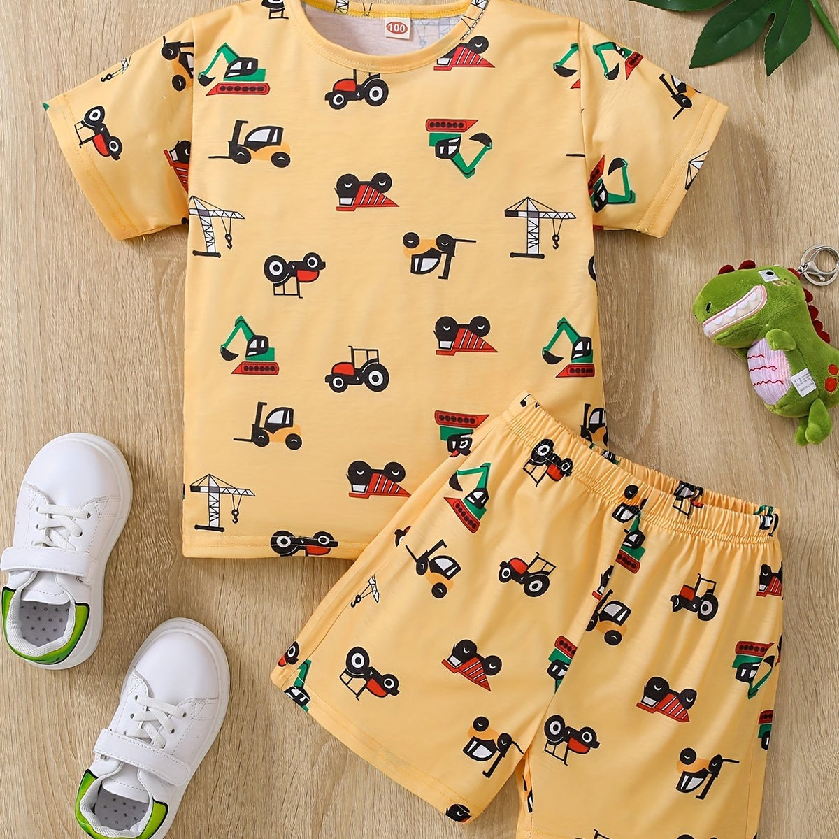 Boys Cartoon Engineering Cars T-shirt & Shorts Set