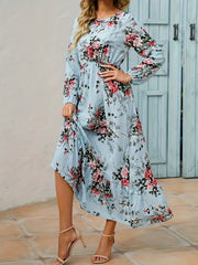  Floral Print Long Sleeve Maxi Dress
