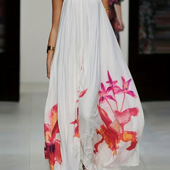 Floral Print Halter Neck Backless Maxi Dress