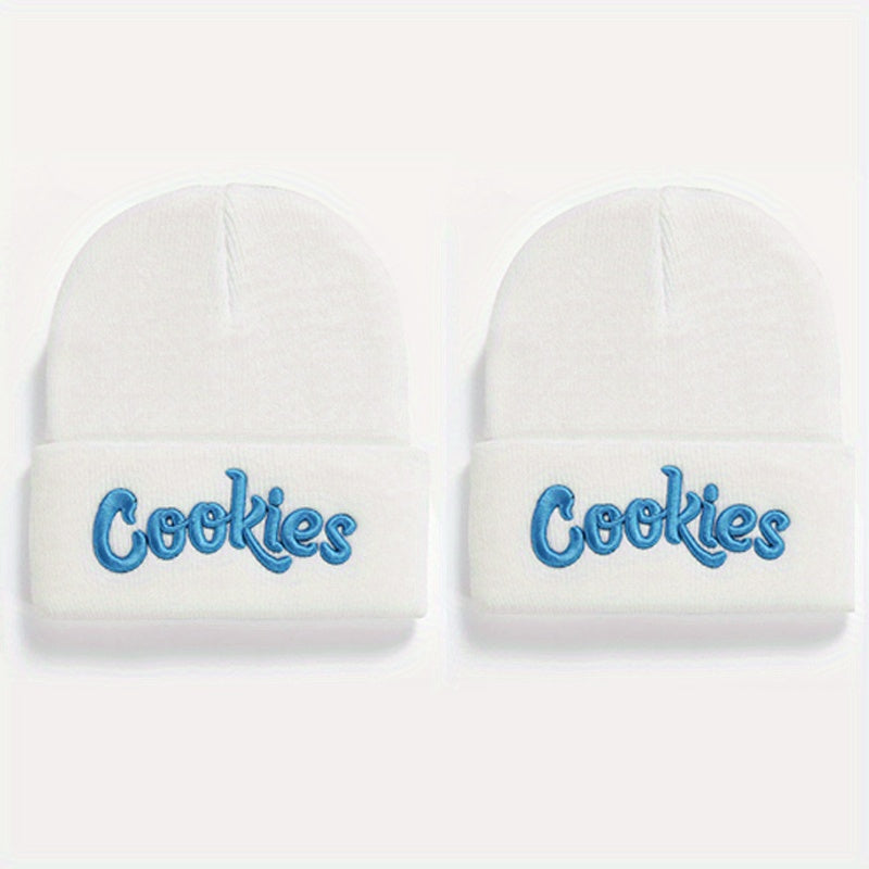 2pcs Letter Embroidery Beanie Cap Hip Hop Knit Hat Warm Skull Cap