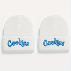 2pcs Letter Embroidery Beanie Cap Hip Hop Knit Hat Warm Skull Cap