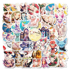 50 Whimsical Cat Stickers Pack DIY Phone Cases Water Bottles Guitar Decor