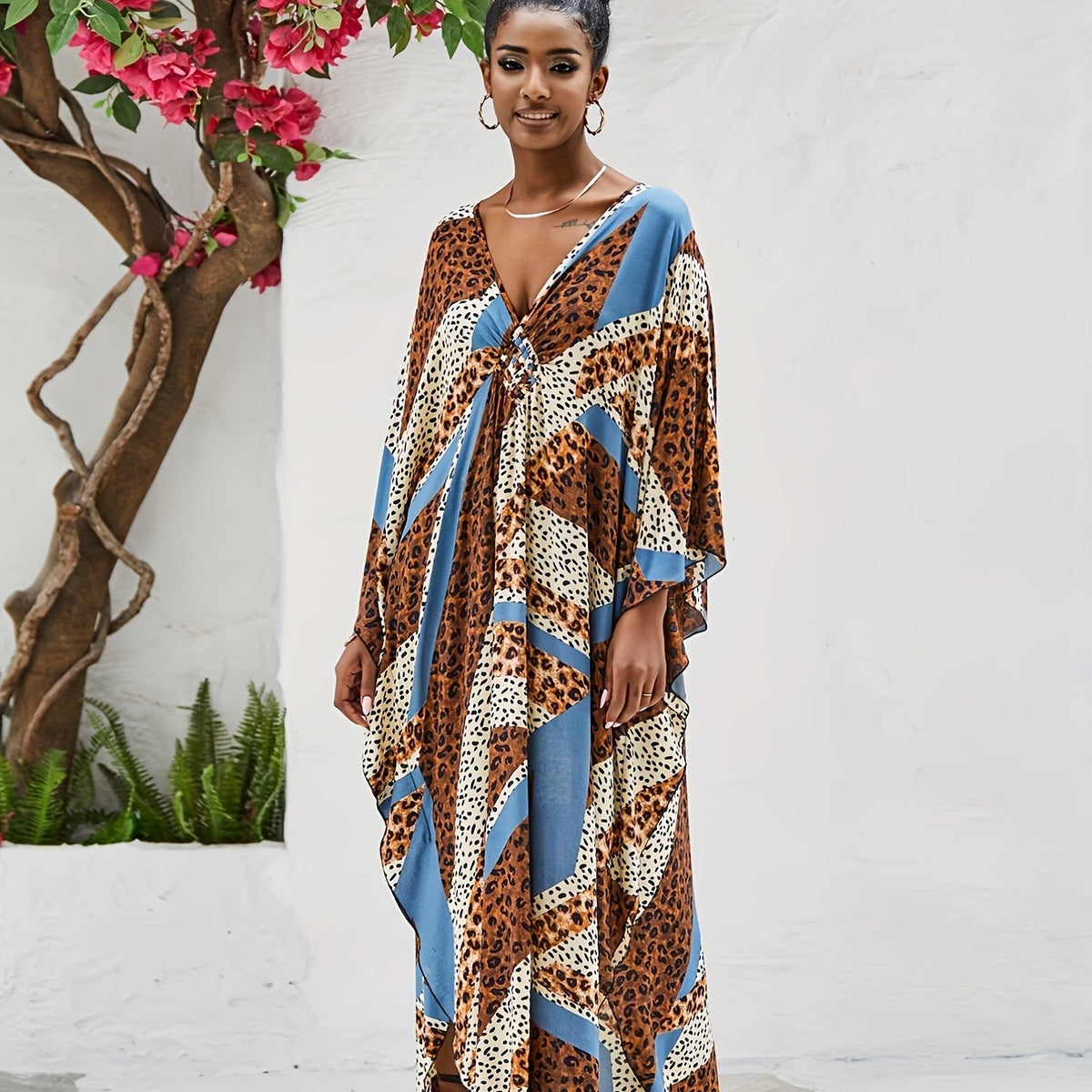 Boho Leopard Print Cover Up Dress