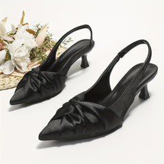 Women's Satin Twist Knot Kitten Heels Slingback Sandals