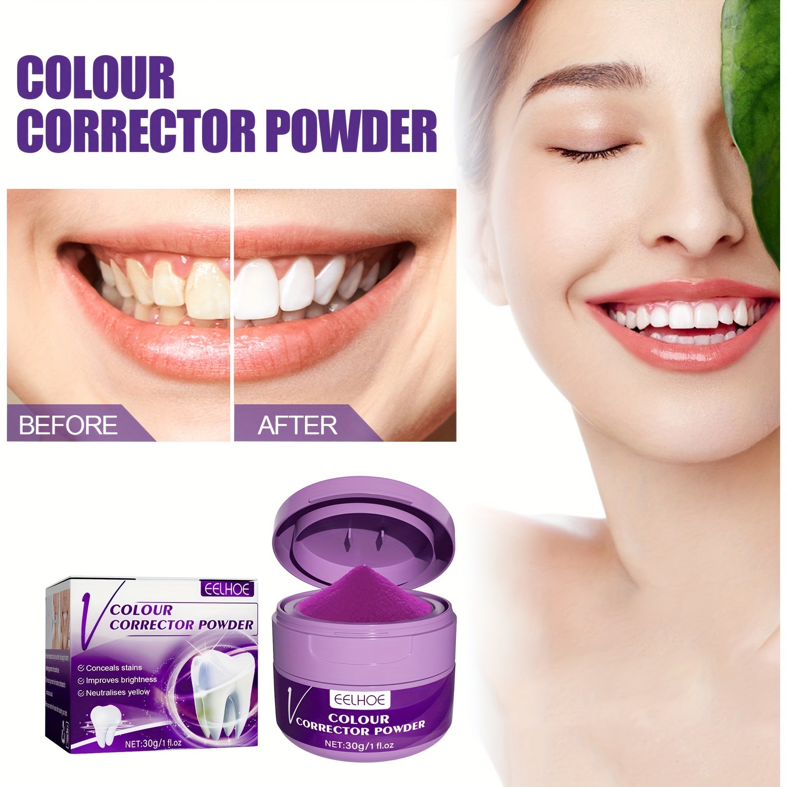 Purple Tooth Whitening Powder for Brighter Smiles