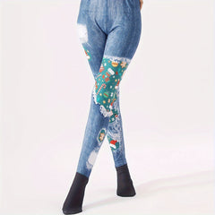 Christmas Print Tights Opaque High Waist Elastic Leggings Women's Stockings