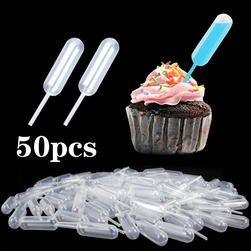 50pcs 4ml Plastic Cupcake Pipettes for Easy Liquid Infusion Baking Tools