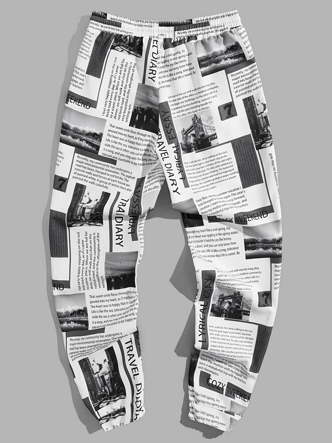 Newspaper Print Drawstring Sweatpants for Men
