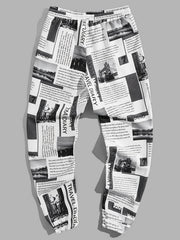 Newspaper Print Drawstring Sweatpants for Men