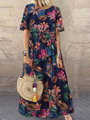  Floral Print Short Sleeve Maxi Dress